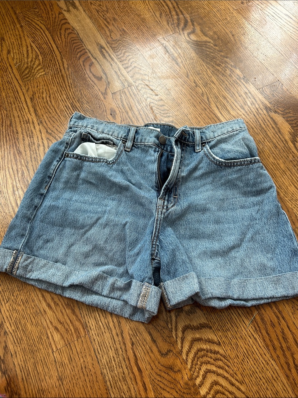 Classic High-Rise Denim Shorts in Light Blue